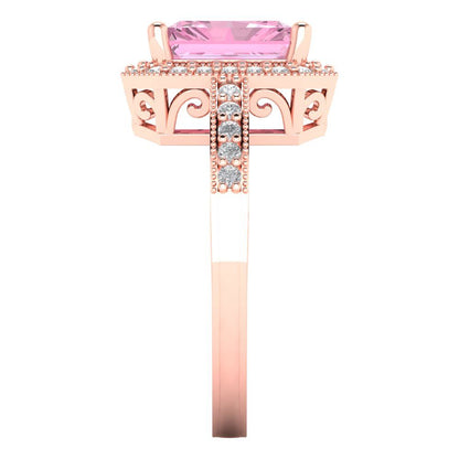 2.78 cttw Zirconia Simulated Pink Diamond Hidden Halo Engagement Ring - Solid Gold (VVS1, Emerald Cut,8.5x6.5mm)