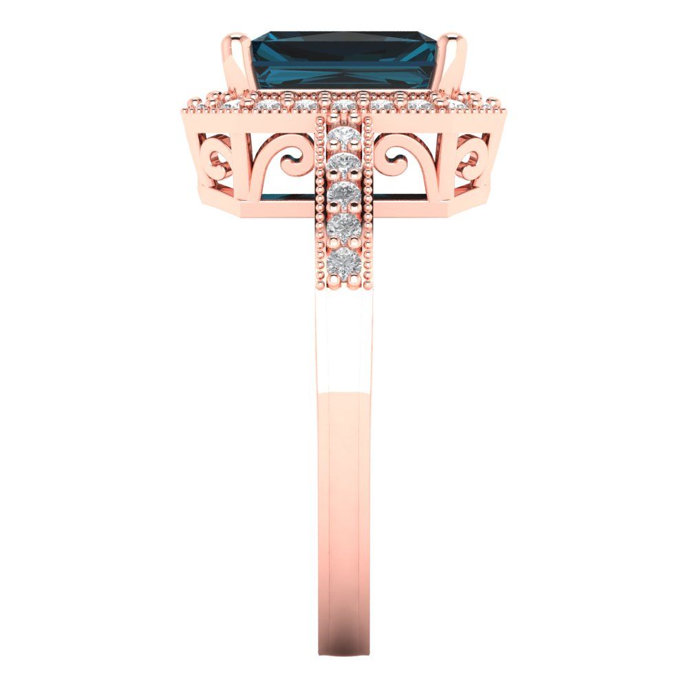 2.78 cttw Natural London Blue Topaz Hidden Halo Engagement Ring - Solid Gold (Emerald Cut,8.5x6.5mm)