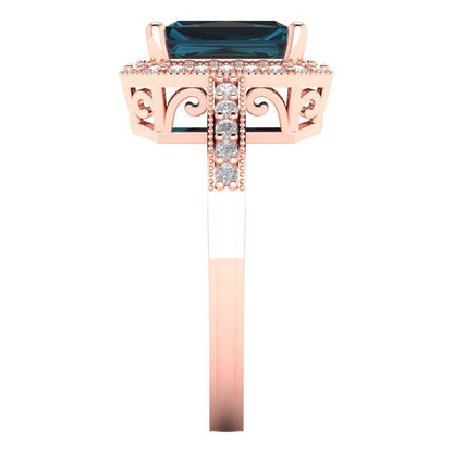 2.78 cttw Natural London Blue Topaz Hidden Halo Engagement Ring - Solid Gold (Emerald Cut,8.5x6.5mm)