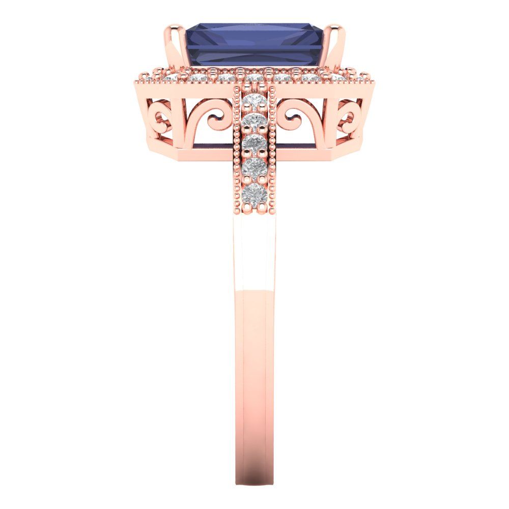 2.78 cttw Simulated Blue Sapphire Hidden Halo Engagement Ring - Solid Gold (Emerald Cut,8.5x6.5mm)