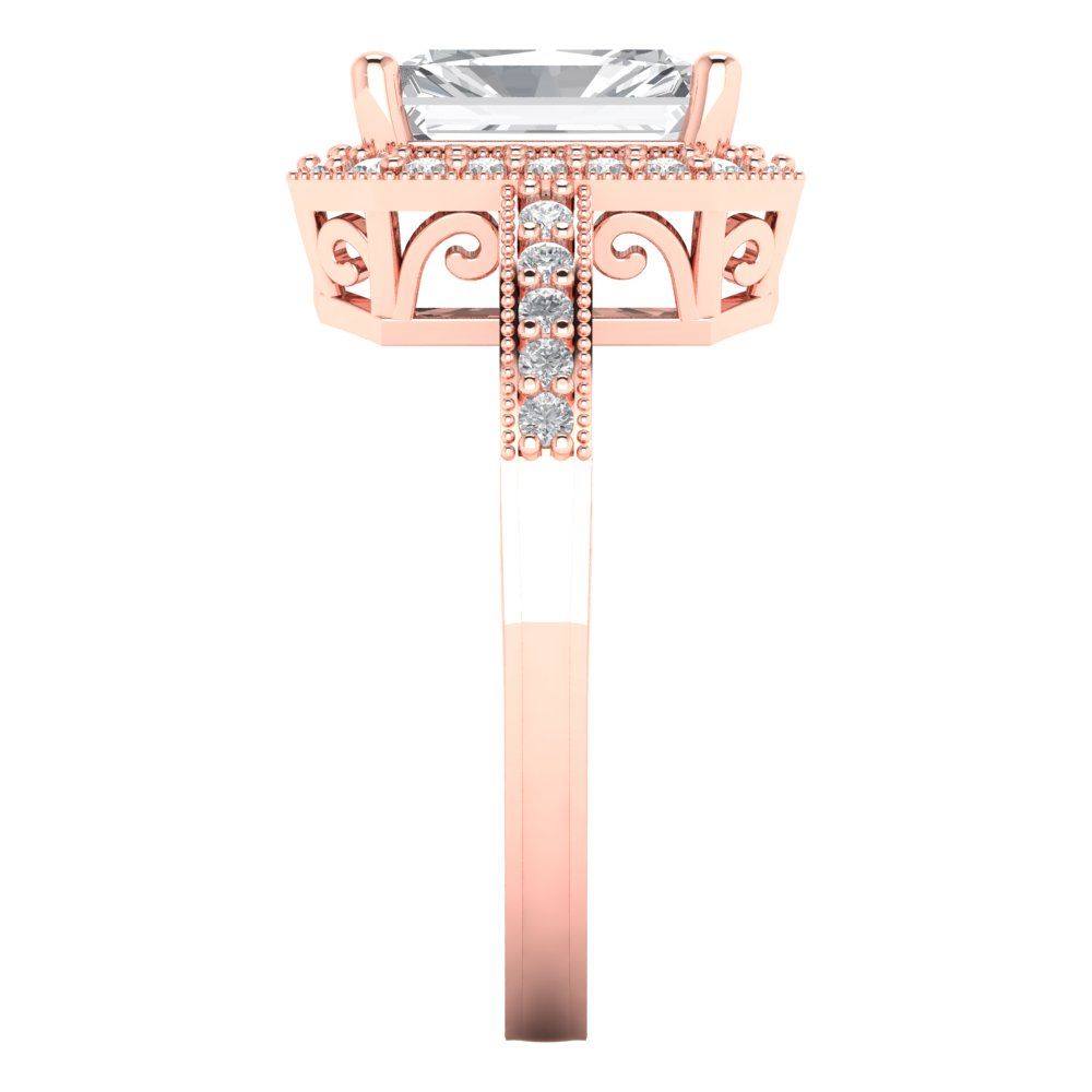 2.78 cttw Moissanite Hidden Halo Engagement Ring - Solid Rose Gold (VVS1, Emerald Cut,8.5x6.5mm)