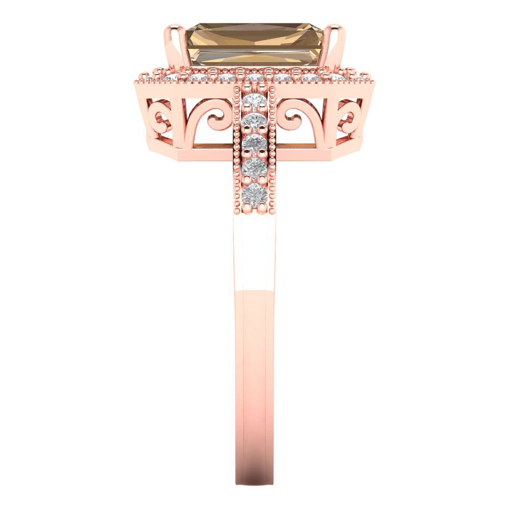 2.78 cttw Zirconia Simulated Champagne Diamond Hidden Halo Engagement Ring - Solid Gold (VVS1, Emerald Cut,8.5x6.5mm)
