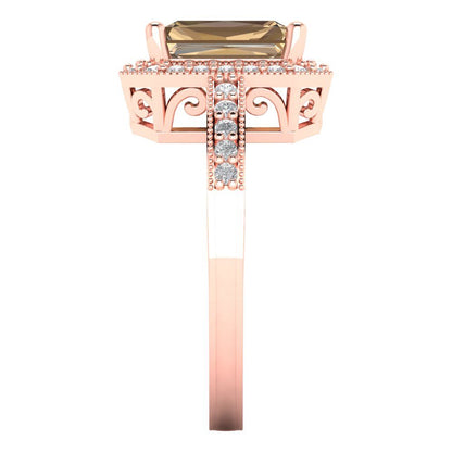 2.78 cttw Zirconia Simulated Champagne Diamond Hidden Halo Engagement Ring - Solid Gold (VVS1, Emerald Cut,8.5x6.5mm)