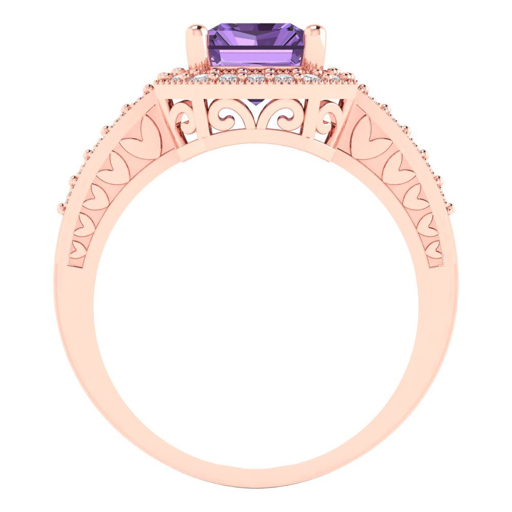 2.78 cttw Simulated Alexandrite Hidden Halo Engagement Ring - Solid Gold (Emerald Cut,8.5x6.5mm)