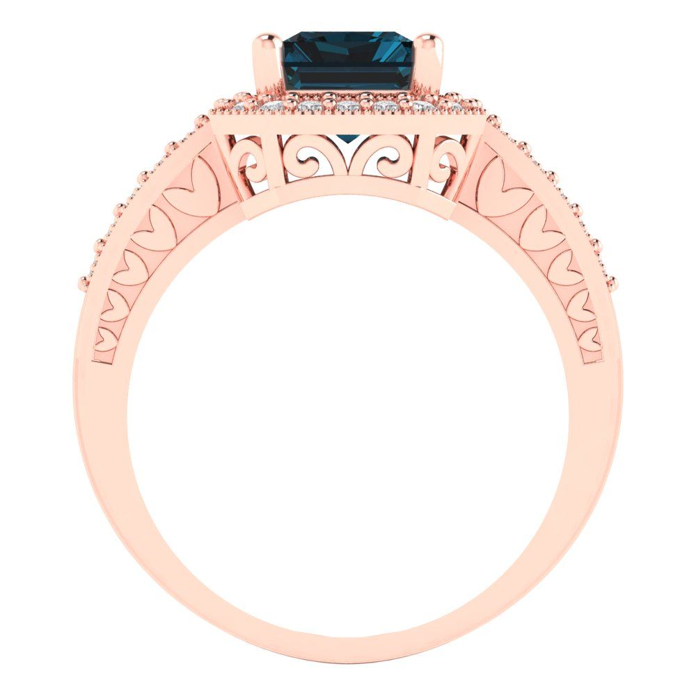 2.78 cttw Natural London Blue Topaz Hidden Halo Engagement Ring - Solid Gold (Emerald Cut,8.5x6.5mm)