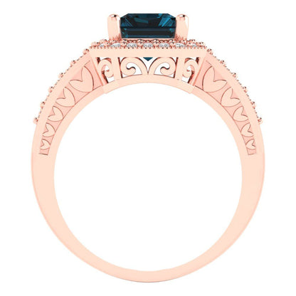 2.78 cttw Natural London Blue Topaz Hidden Halo Engagement Ring - Solid Gold (Emerald Cut,8.5x6.5mm)