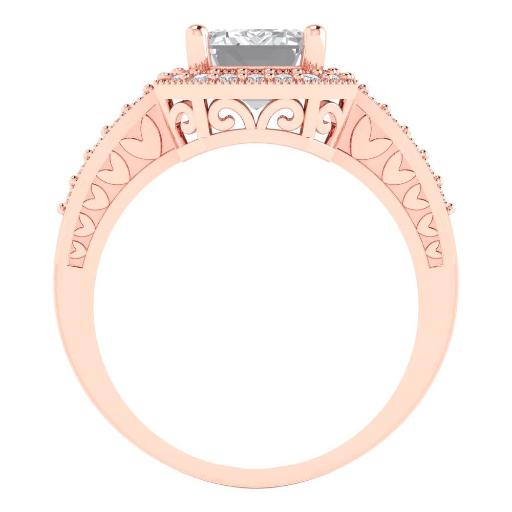 2.78 cttw Moissanite Hidden Halo Engagement Ring - Solid Rose Gold (VVS1, Emerald Cut,8.5x6.5mm)