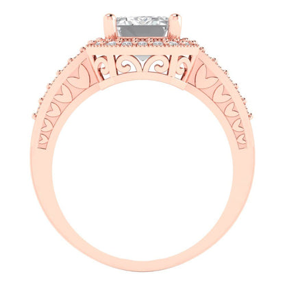 2.78 cttw Moissanite Hidden Halo Engagement Ring - Solid Rose Gold (VVS1, Emerald Cut,8.5x6.5mm)