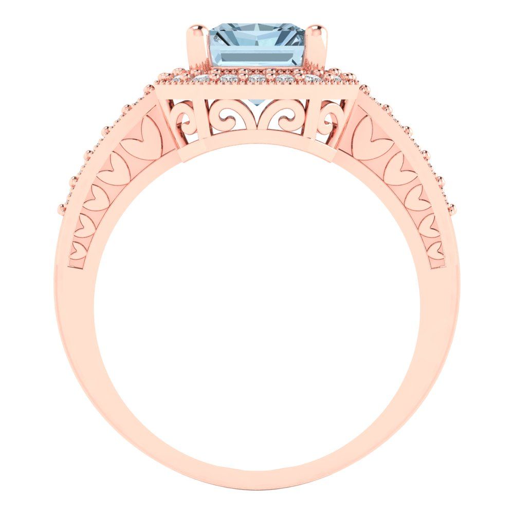 2.78 cttw Zirconia Simulated Blue Diamond Hidden Halo Engagement Ring - Solid Rose Gold (VVS1, Emerald Cut,8.5x6.5mm)