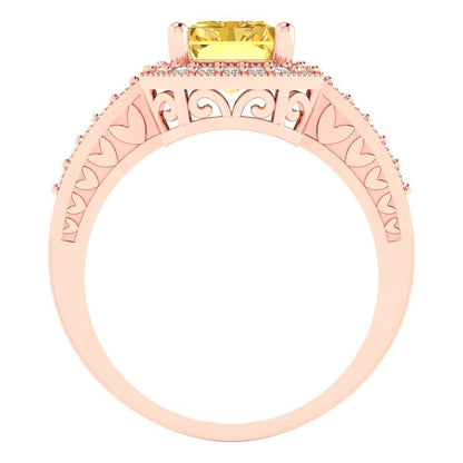 2.78 cttw Natural Citrine Hidden Halo Engagement Ring - Solid Gold (Emerald Cut,8.5x6.5mm)