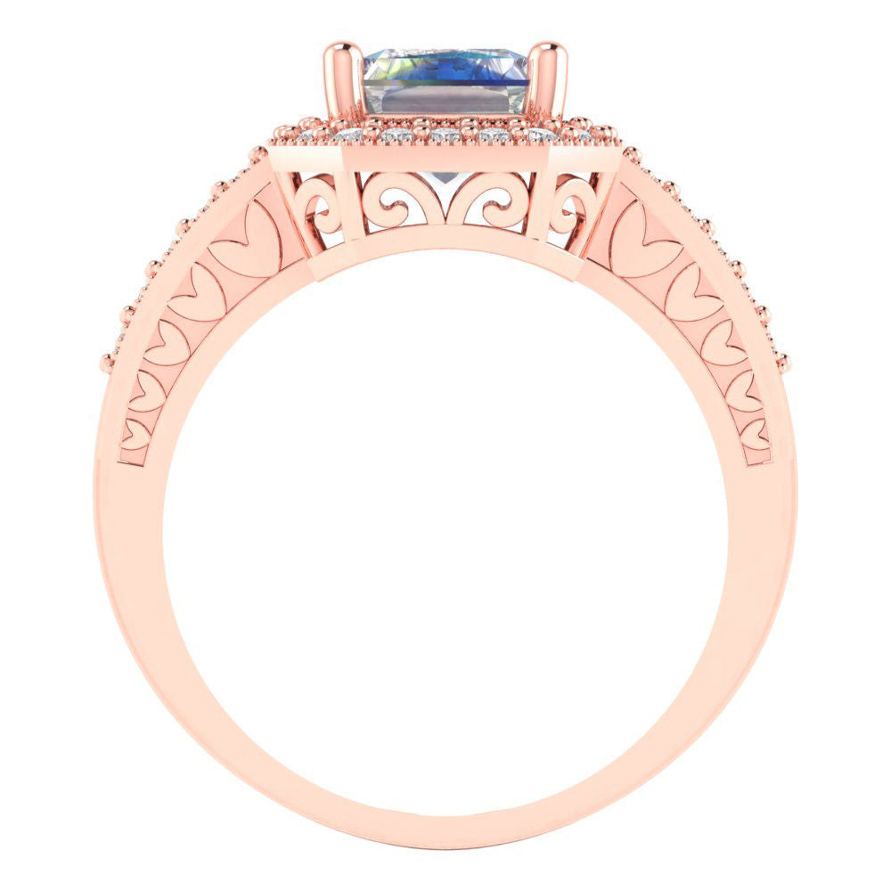 2.78 cttw Blue Moissanite Hidden Halo Engagement Ring - Solid Gold (Emerald Cut,8.5x6.5mm)