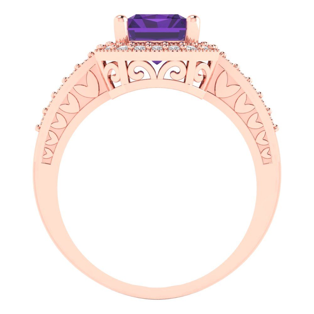 2.78 cttw Natural Amethyst Hidden Halo Engagement Ring - Solid Gold (Emerald Cut,8.5x6.5mm)