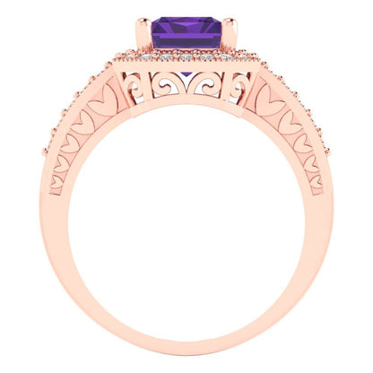 2.78 cttw Natural Amethyst Hidden Halo Engagement Ring - Solid Gold (Emerald Cut,8.5x6.5mm)
