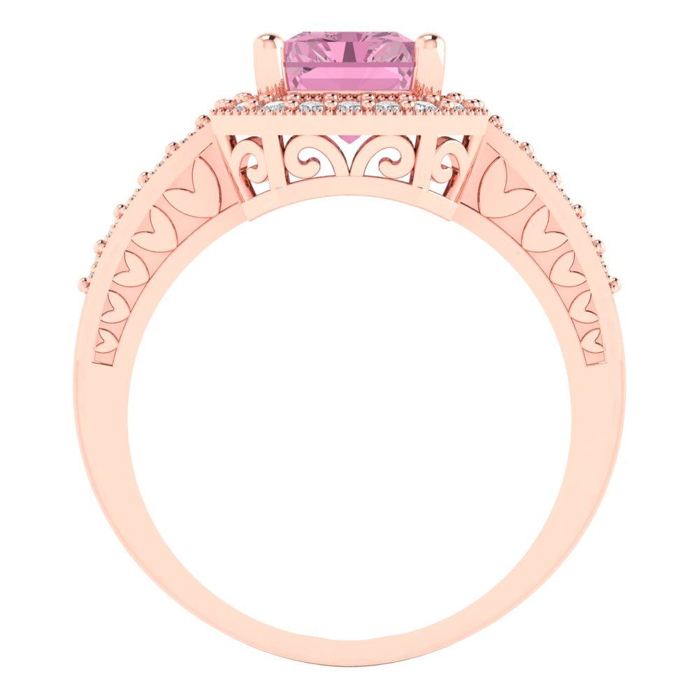 2.78 cttw Zirconia Simulated Pink Diamond Hidden Halo Engagement Ring - Solid Gold (VVS1, Emerald Cut,8.5x6.5mm)