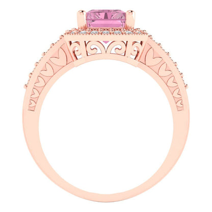 2.78 cttw Zirconia Simulated Pink Diamond Hidden Halo Engagement Ring - Solid Gold (VVS1, Emerald Cut,8.5x6.5mm)