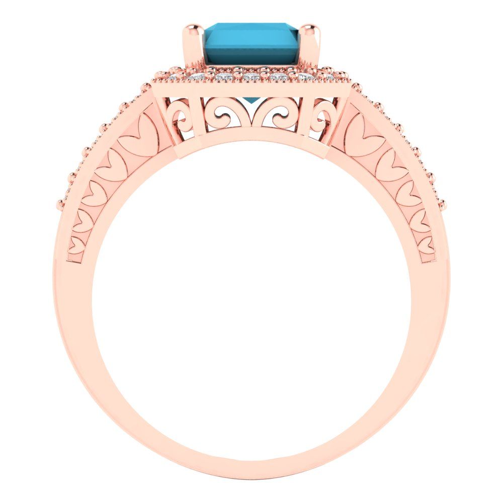 2.78 cttw Simulated Turquoise Hidden Halo Engagement Ring - Solid Gold (Emerald Cut,8.5x6.5mm)