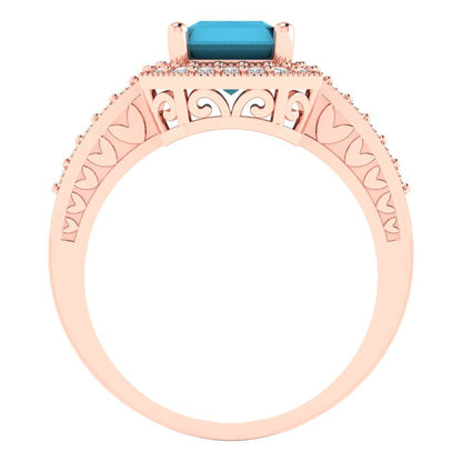 2.78 cttw Simulated Turquoise Hidden Halo Engagement Ring - Solid Gold (Emerald Cut,8.5x6.5mm)