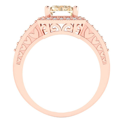 2.78 cttw Natural Morganite Hidden Halo Engagement Ring - Solid Gold (Emerald Cut,8.5x6.5mm)