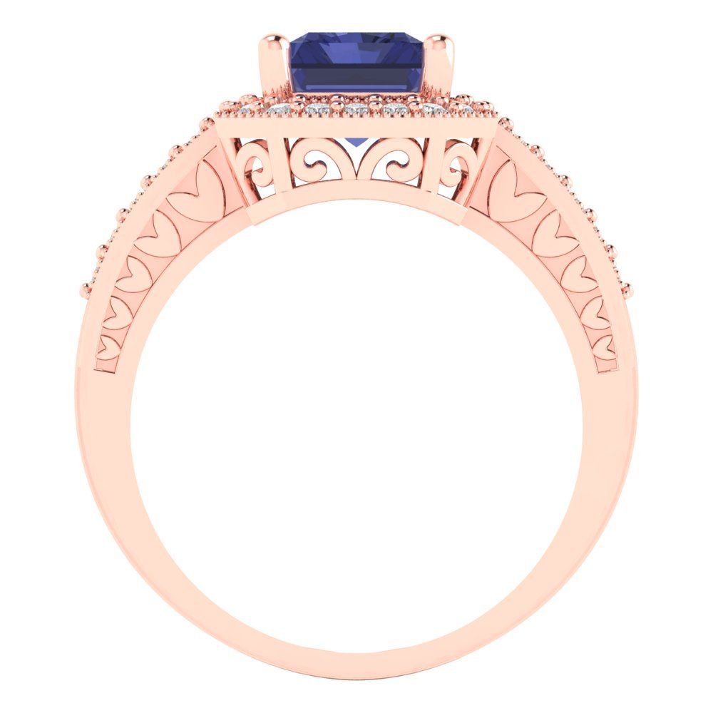 2.78 cttw Simulated Tanzanite Hidden Halo Engagement Ring - Solid Gold (Emerald Cut,8.5x6.5mm)