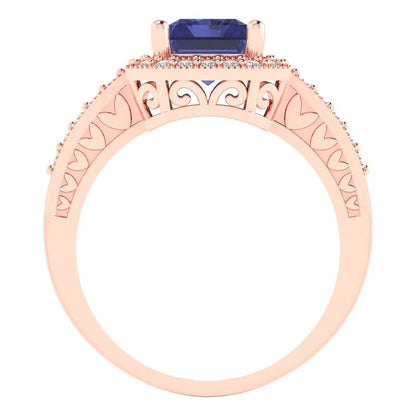 2.78 cttw Simulated Tanzanite Hidden Halo Engagement Ring - Solid Gold (Emerald Cut,8.5x6.5mm)