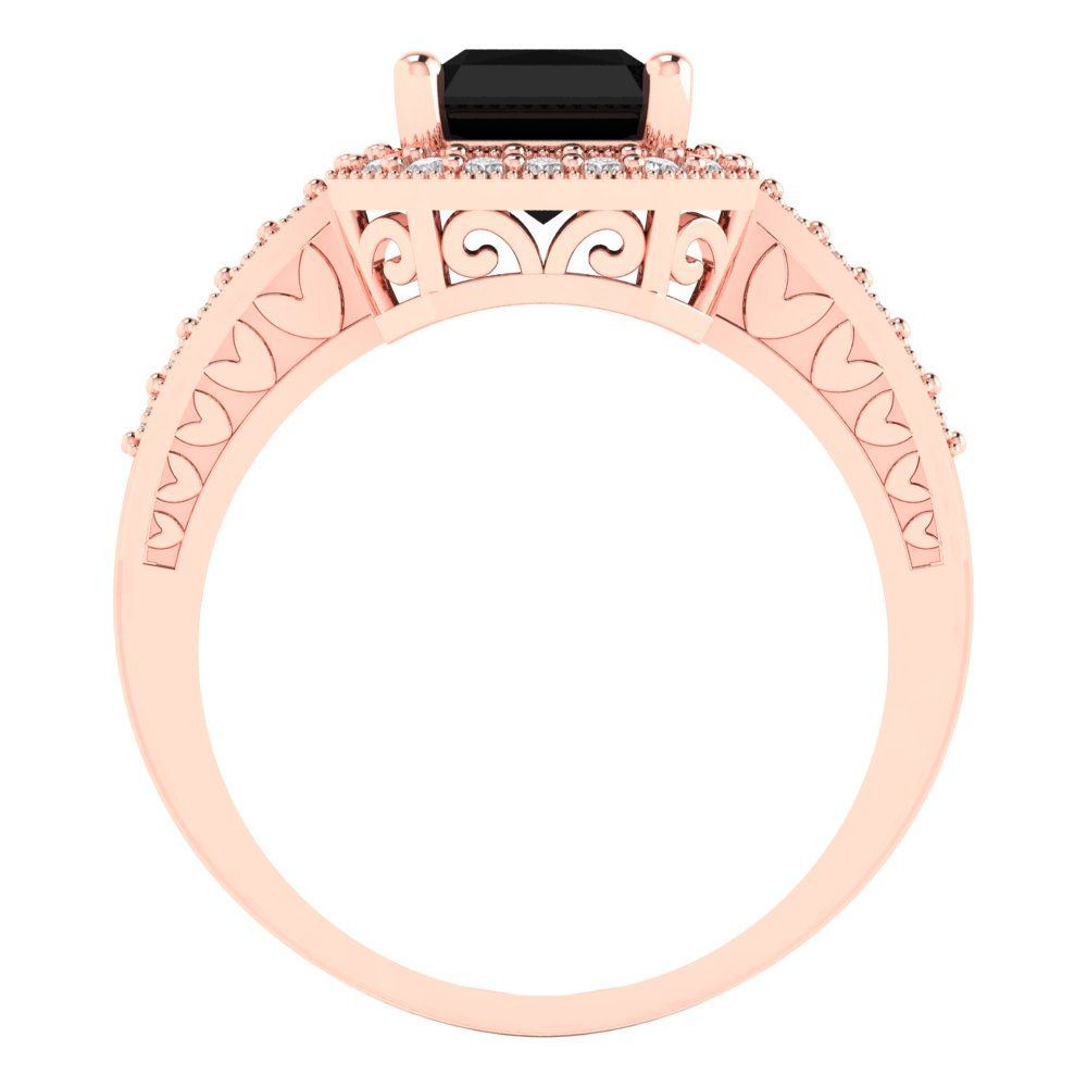 2.78 cttw Natural Onyx Hidden Halo Engagement Ring - Solid Rose Gold (VVS1, Emerald Cut,8.5x6.5mm)