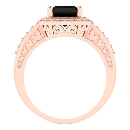 2.78 cttw Natural Onyx Hidden Halo Engagement Ring - Solid Rose Gold (VVS1, Emerald Cut,8.5x6.5mm)