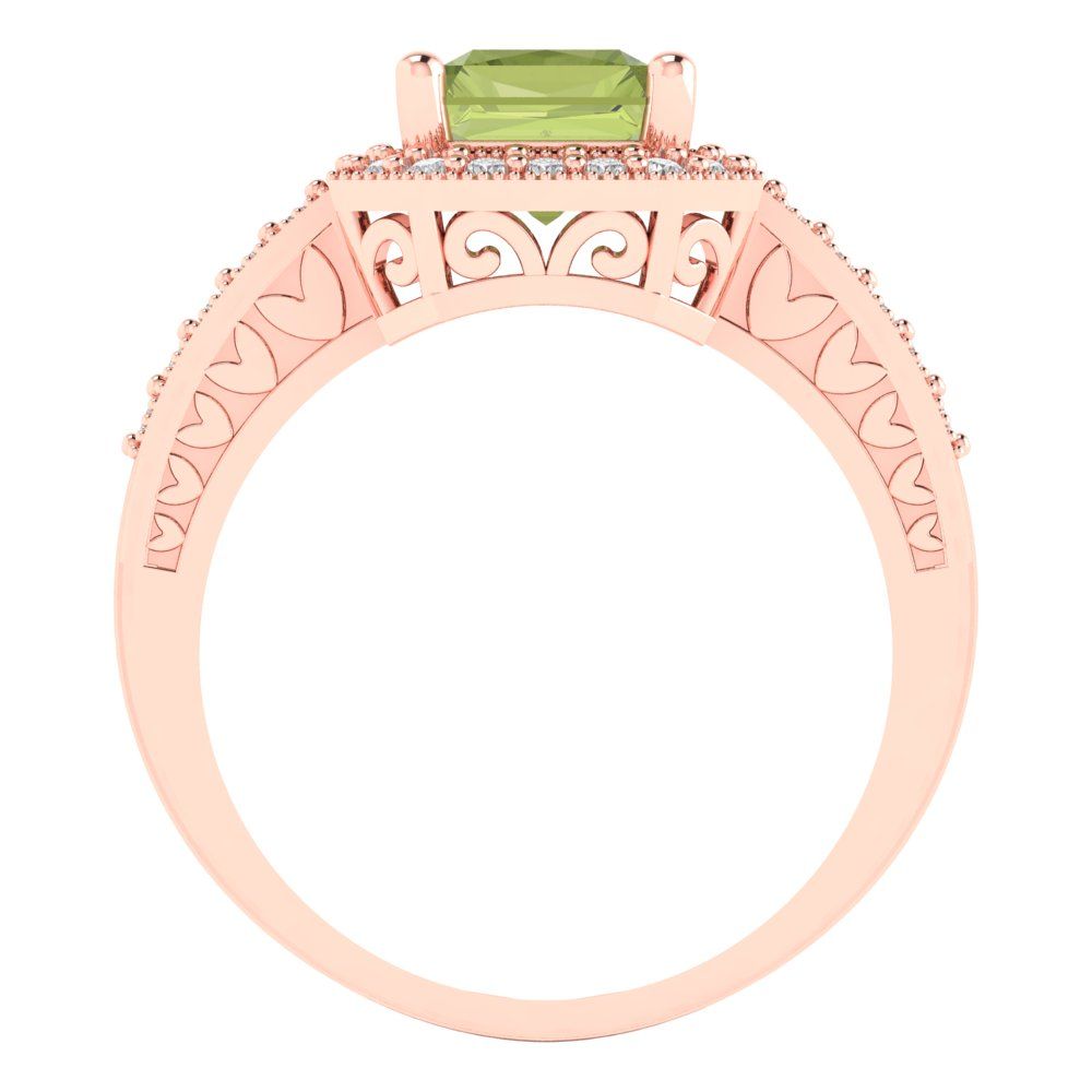 2.78 cttw Natural Peridot Hidden Halo Engagement Ring - Solid Rose Gold (VVS1, Emerald Cut,8.5x6.5mm)