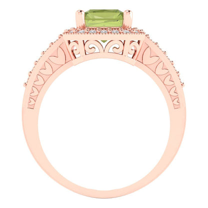 2.78 cttw Natural Peridot Hidden Halo Engagement Ring - Solid Rose Gold (VVS1, Emerald Cut,8.5x6.5mm)
