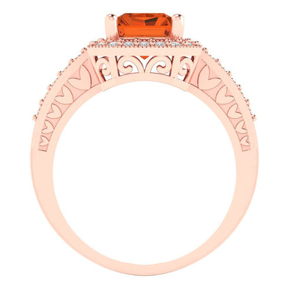 2.78 cttw Zirconia Simulated Red Diamond Hidden Halo Engagement Ring - Solid Gold (VVS1, Emerald Cut,8.5x6.5mm)