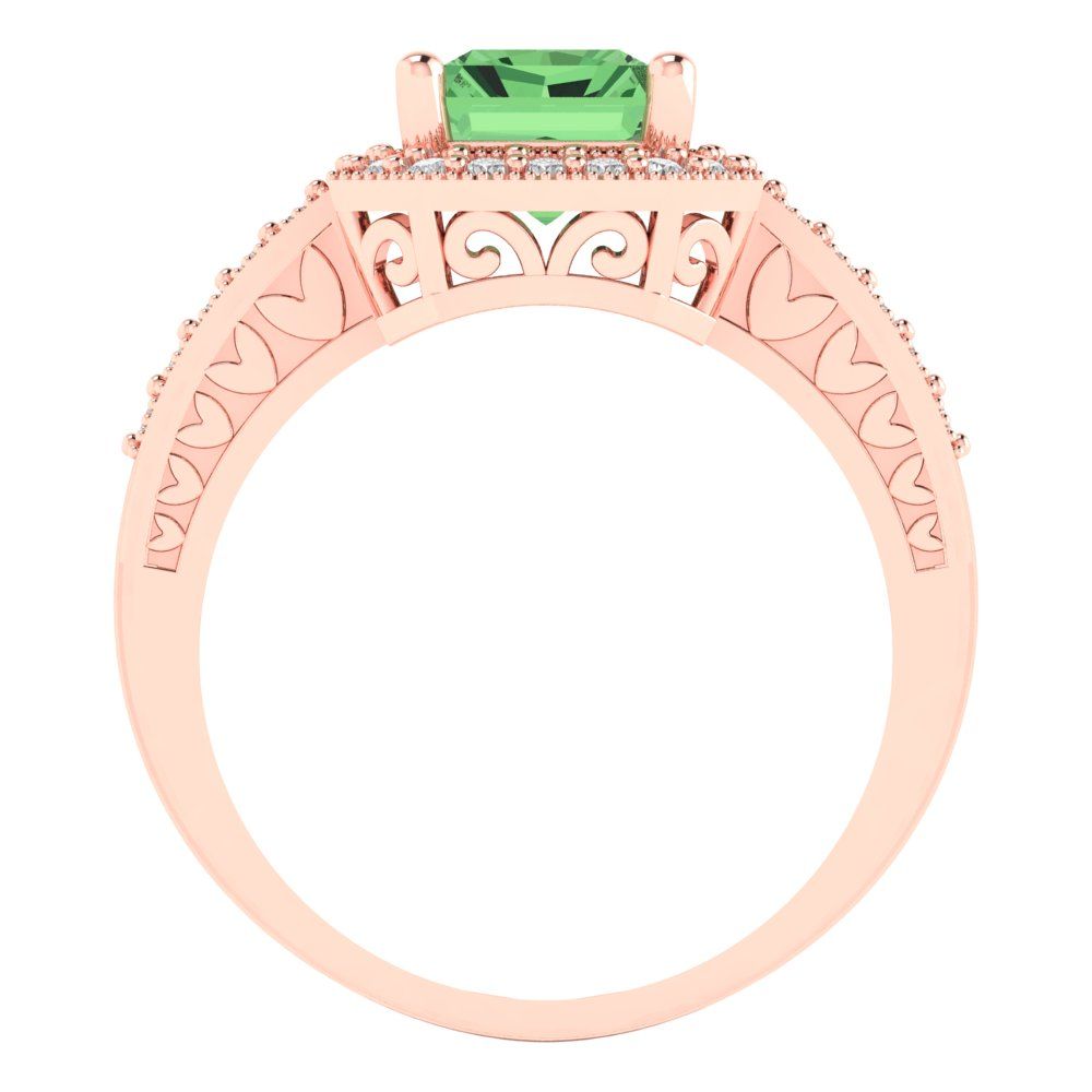 2.78 cttw Zirconia Simulated Green Diamond Hidden Halo Engagement Ring - Solid Gold (VVS1, Emerald Cut,8.5x6.5mm)