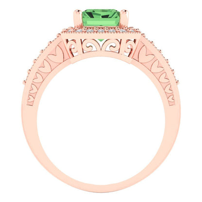 2.78 cttw Zirconia Simulated Green Diamond Hidden Halo Engagement Ring - Solid Gold (VVS1, Emerald Cut,8.5x6.5mm)