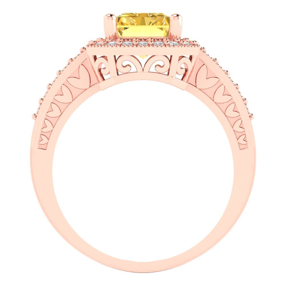 2.78 cttw Zirconia Simulated Yellow Diamond Hidden Halo Engagement Ring - Solid Gold (VVS1, Emerald Cut,8.5x6.5mm)