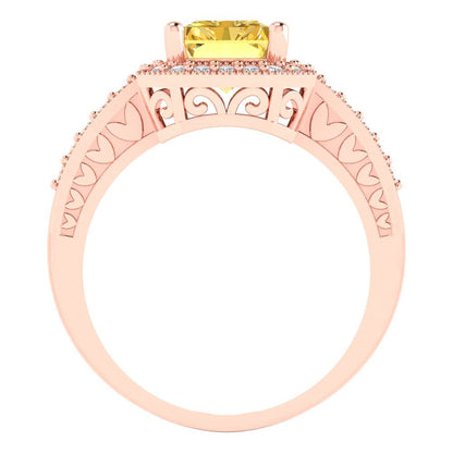 2.78 cttw Zirconia Simulated Yellow Diamond Hidden Halo Engagement Ring - Solid Gold (VVS1, Emerald Cut,8.5x6.5mm)
