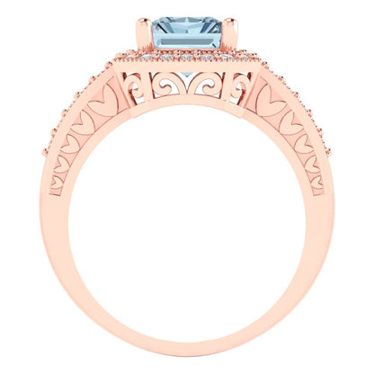 2.78 cttw Natural Aquamarine Hidden Halo Engagement Ring - Solid Gold (Emerald Cut,8.5x6.5mm)