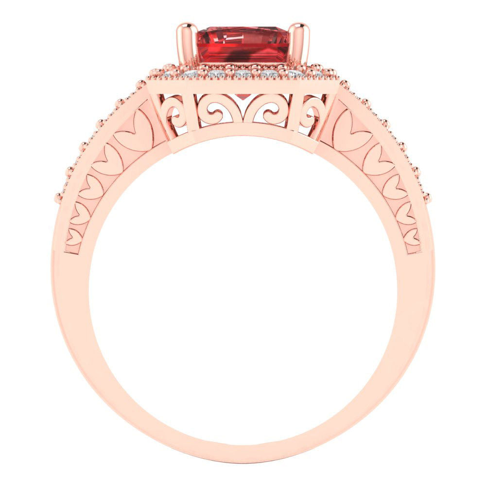 2.78 cttw Natural Garnet Hidden Halo Engagement Ring - Solid Gold (Emerald Cut,8.5x6.5mm)