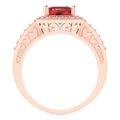 2.78 cttw Natural Garnet Hidden Halo Engagement Ring - Solid Gold (Emerald Cut,8.5x6.5mm)