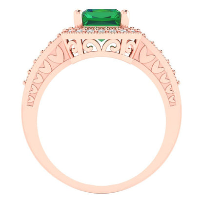 2.78 cttw Simulated Emerald Hidden Halo Engagement Ring - Solid Gold (Emerald Cut,8.5x6.5mm)