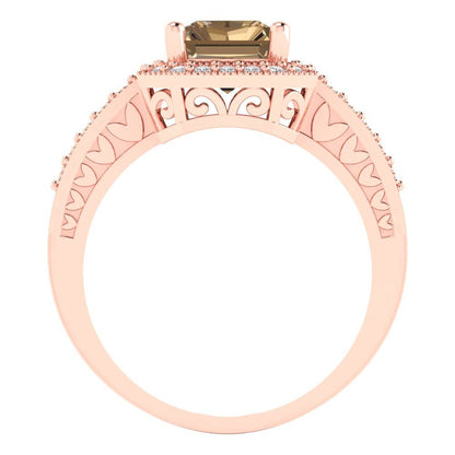 2.78 cttw Zirconia Simulated Champagne Diamond Hidden Halo Engagement Ring - Solid Gold (VVS1, Emerald Cut,8.5x6.5mm)