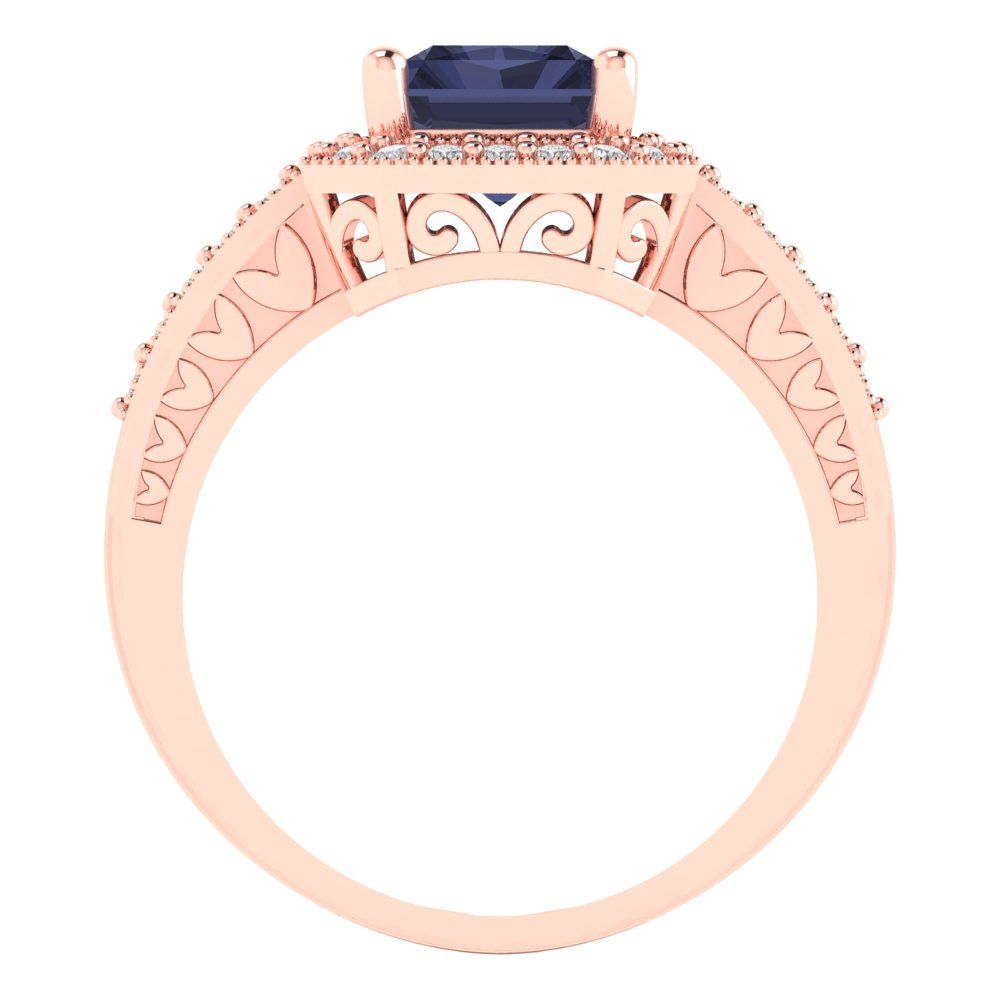 2.78 cttw Simulated Blue Sapphire Hidden Halo Engagement Ring - Solid Gold (Emerald Cut,8.5x6.5mm)