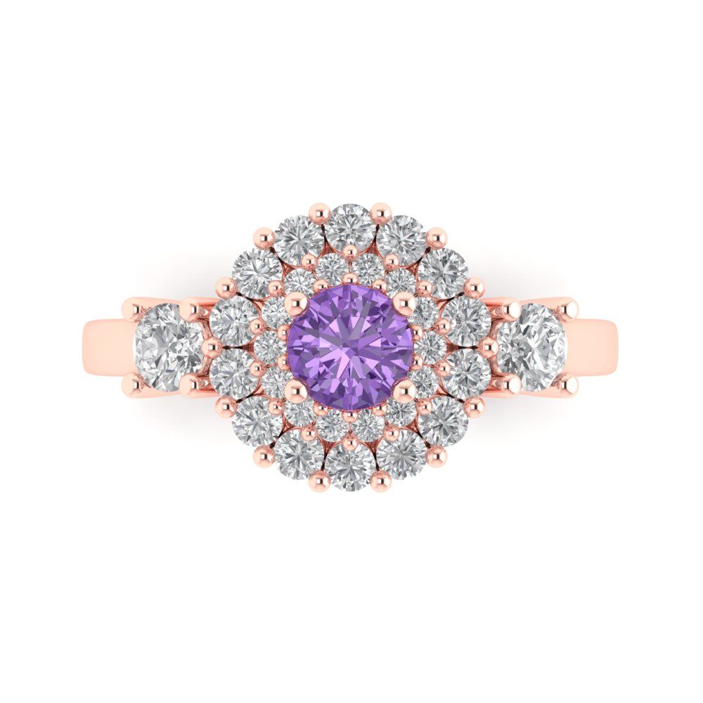 1.4 cttw Simulated Alexandrite Hidden Halo Engagement Ring - Solid Rose Gold (VVS1, Round Cut,5.0mm)