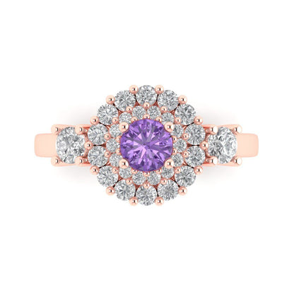 1.4 cttw Simulated Alexandrite Hidden Halo Engagement Ring - Solid Rose Gold (VVS1, Round Cut,5.0mm)