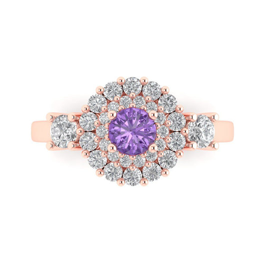 1.4 cttw Simulated Alexandrite Hidden Halo Engagement Ring - Solid Rose Gold (VVS1, Round Cut,5.0mm)