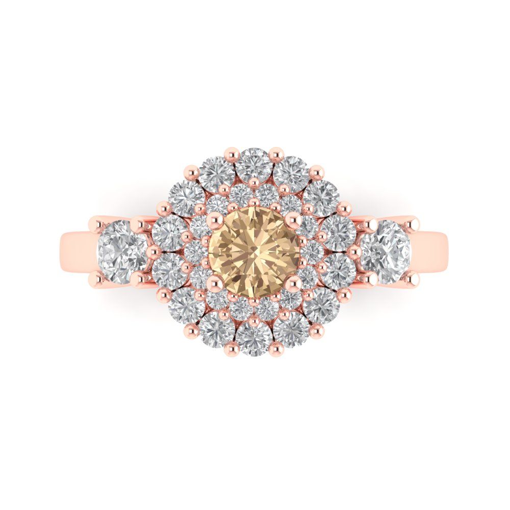 1.4 cttw Yellow Moissanite Hidden Halo Engagement Ring - Solid Rose Gold (VVS1, Round Cut,5.0mm)