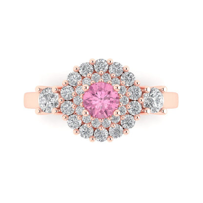 1.4 cttw Zirconia Simulated Pink Diamond Hidden Halo Engagement Ring - Solid Gold (VVS1, Round Cut,5.0mm)