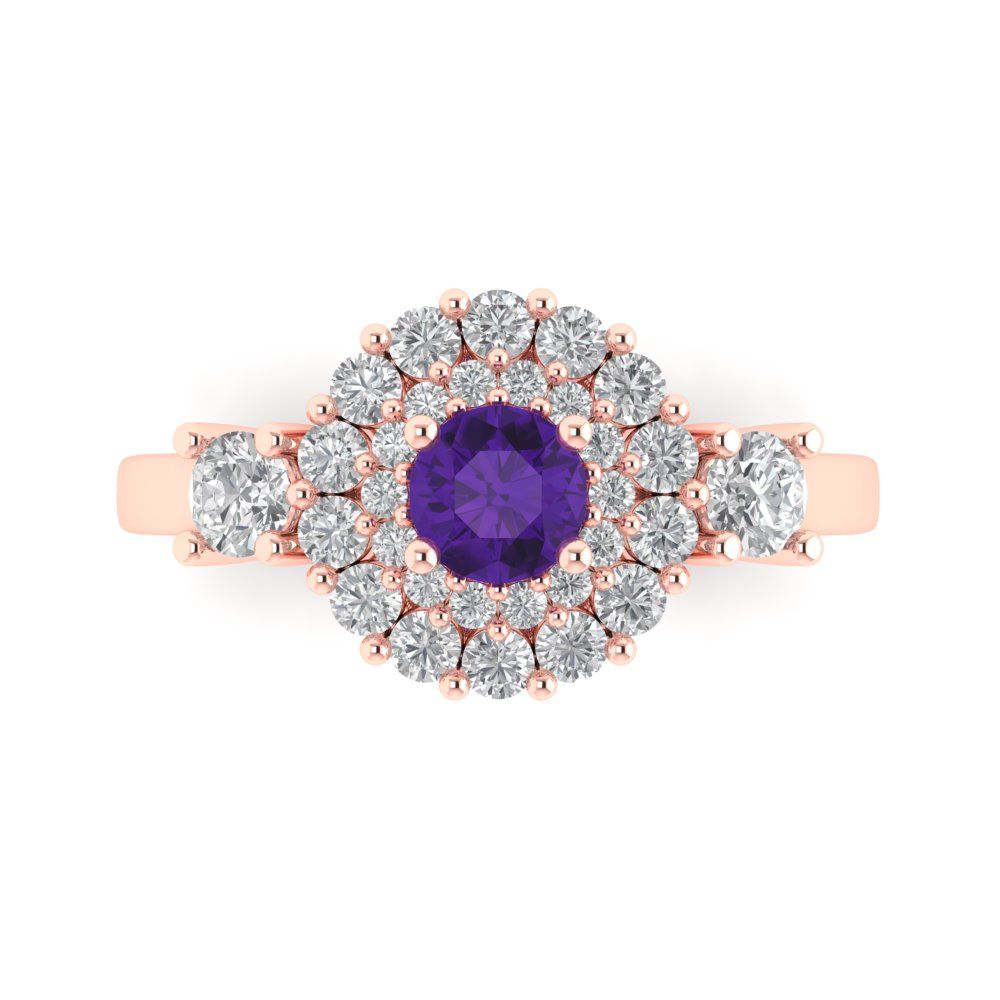 1.4 cttw Natural Amethyst Hidden Halo Engagement Ring - Solid Gold (Round Cut,5.0mm)
