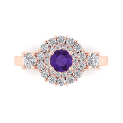 1.4 cttw Natural Amethyst Hidden Halo Engagement Ring - Solid Gold (Round Cut,5.0mm)