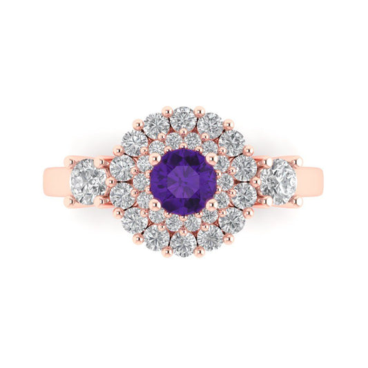 1.4 cttw Natural Amethyst Hidden Halo Engagement Ring - Solid Rose Gold (VVS1, Round Cut,5.0mm)