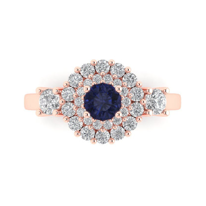 1.4 cttw Simulated Blue Sapphire Hidden Halo Engagement Ring - Solid Rose Gold (VVS1, Round Cut,5.0mm)