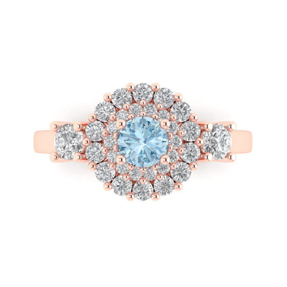 1.4 cttw Natural Sky Blue Topaz Hidden Halo Engagement Ring - Solid Gold (Round Cut,5.0mm)