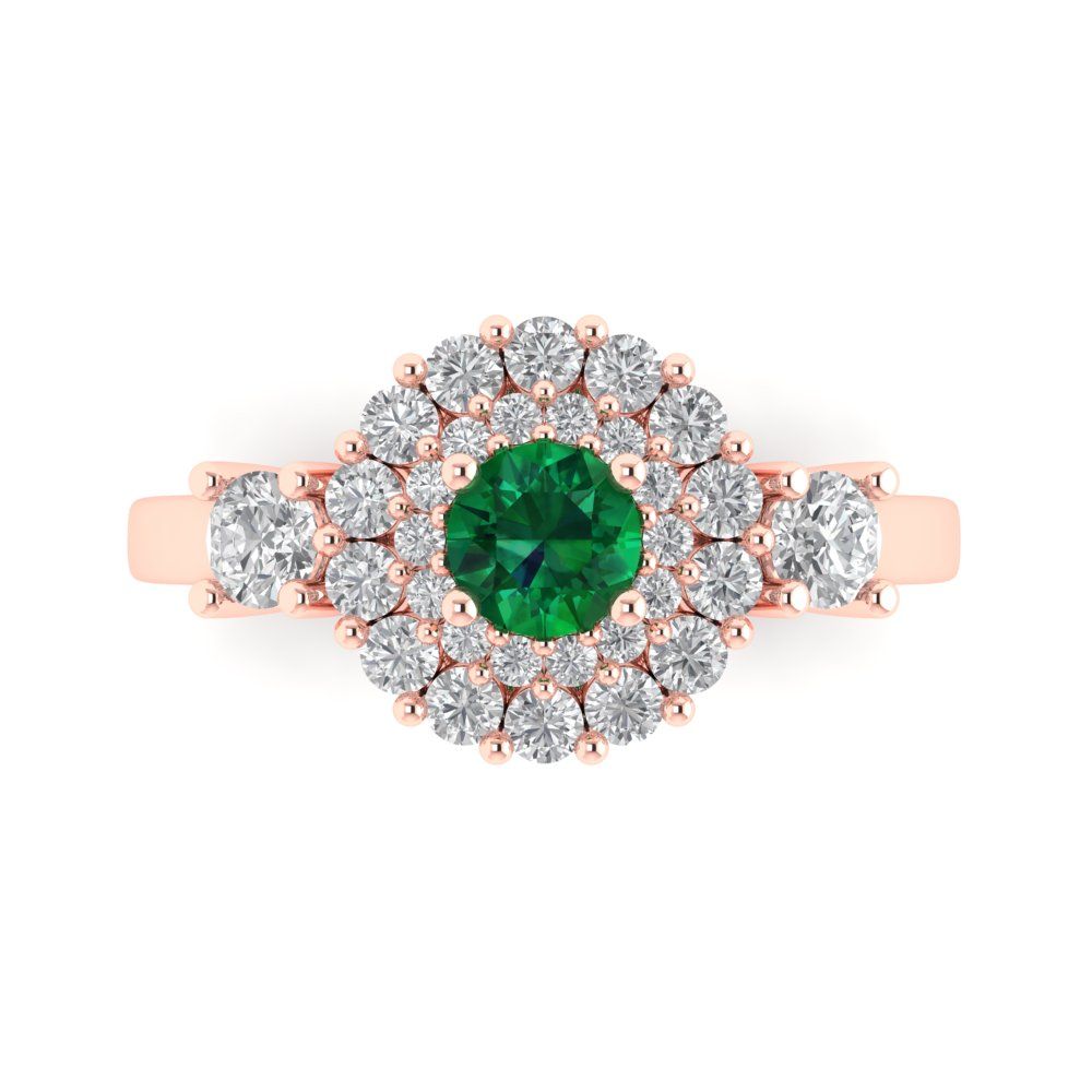 1.4 cttw Simulated Emerald Hidden Halo Engagement Ring - Solid Gold (Round Cut,5.0mm)